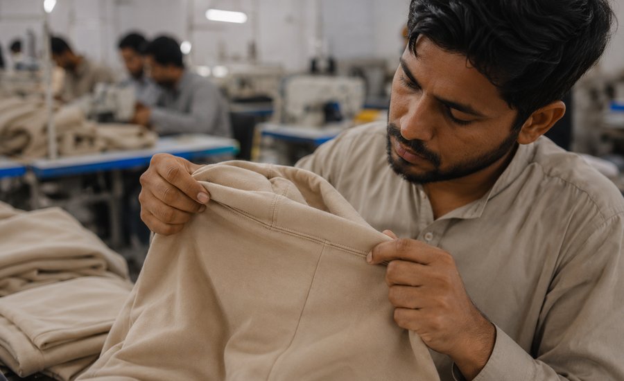 Quality control and finishing detail on a manufactured garment seam